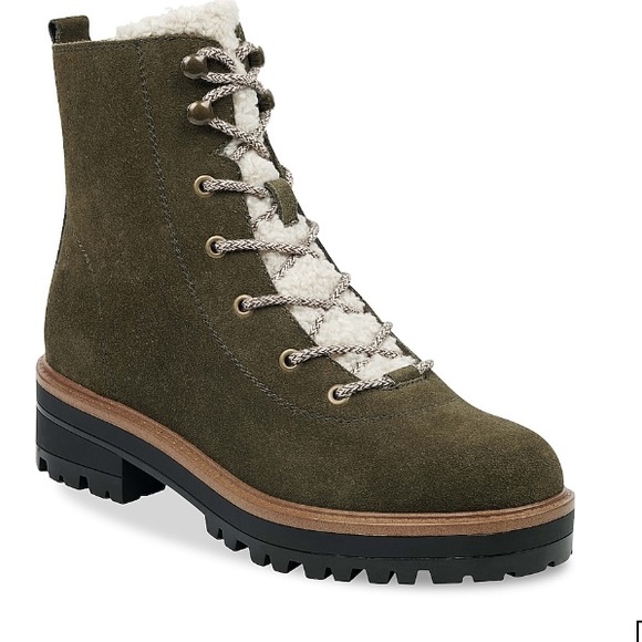 Marc Fisher Shoes - Marc Fisher combat boot in green suede with Sherpa tongue. EUC 8.5